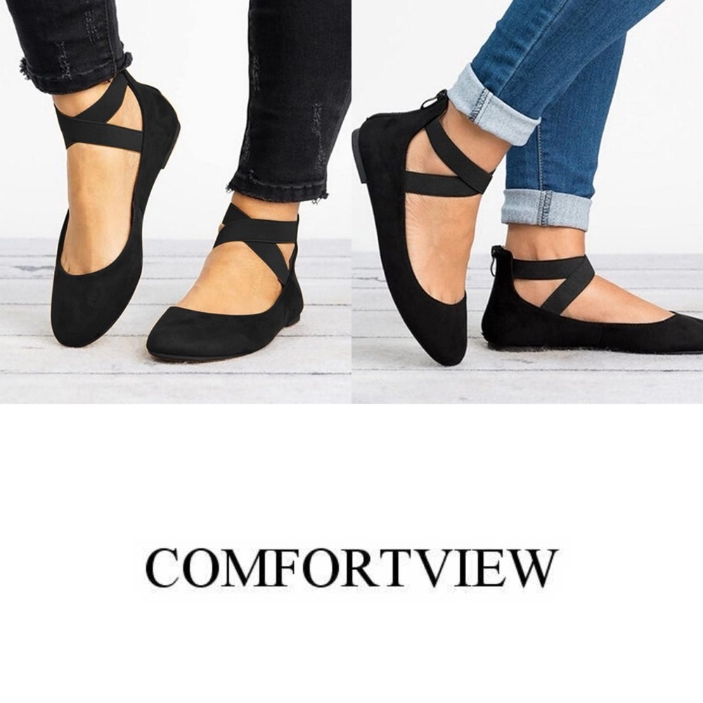 Comfortview Women's The Elsie Ballet Flats Strappy Shoes Size 10.5 M Black
